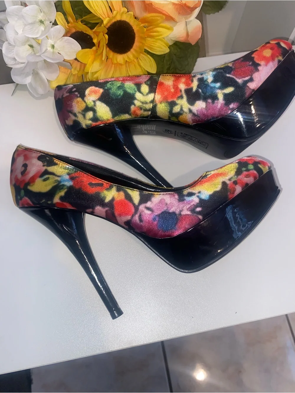 Brash Floral Platform Pumps - Black Multi